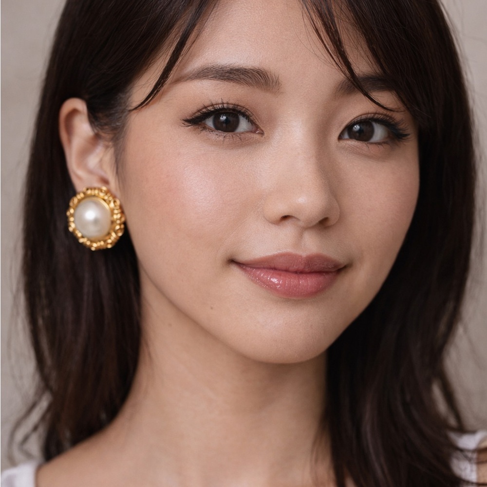 CHANEL Gold and Cream Pearl Earrings
